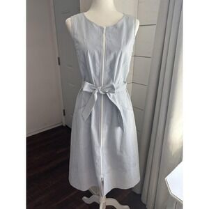 Lafayette 148 Dress Womens 4 Striped Belted Sleeveless Zip Pockets Summer Casual